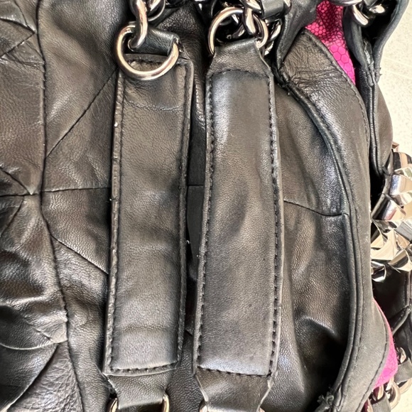 Betsy Johnson WHIP & STUDS Lamb Leather Slouchy Black Purse. RARE FIND - Picture 3 of 8